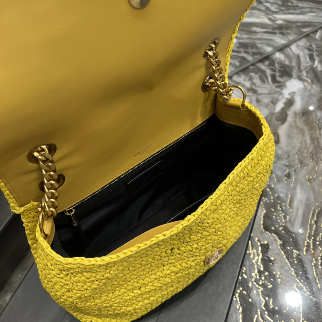 Y51 NIKI MEDIUM CHAIN BAG IN RAFFIA AND LEATHER YELLOW 11 X 7.8 X 3.3 INCHES