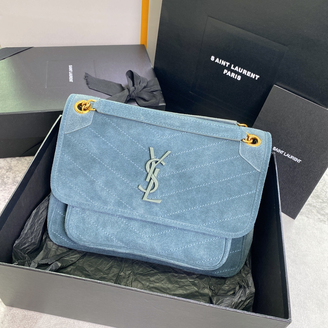 Y51 NIKI MEDIUM IN SUEDE BLUE 11 X 7.8 X 3.3 INCHES
