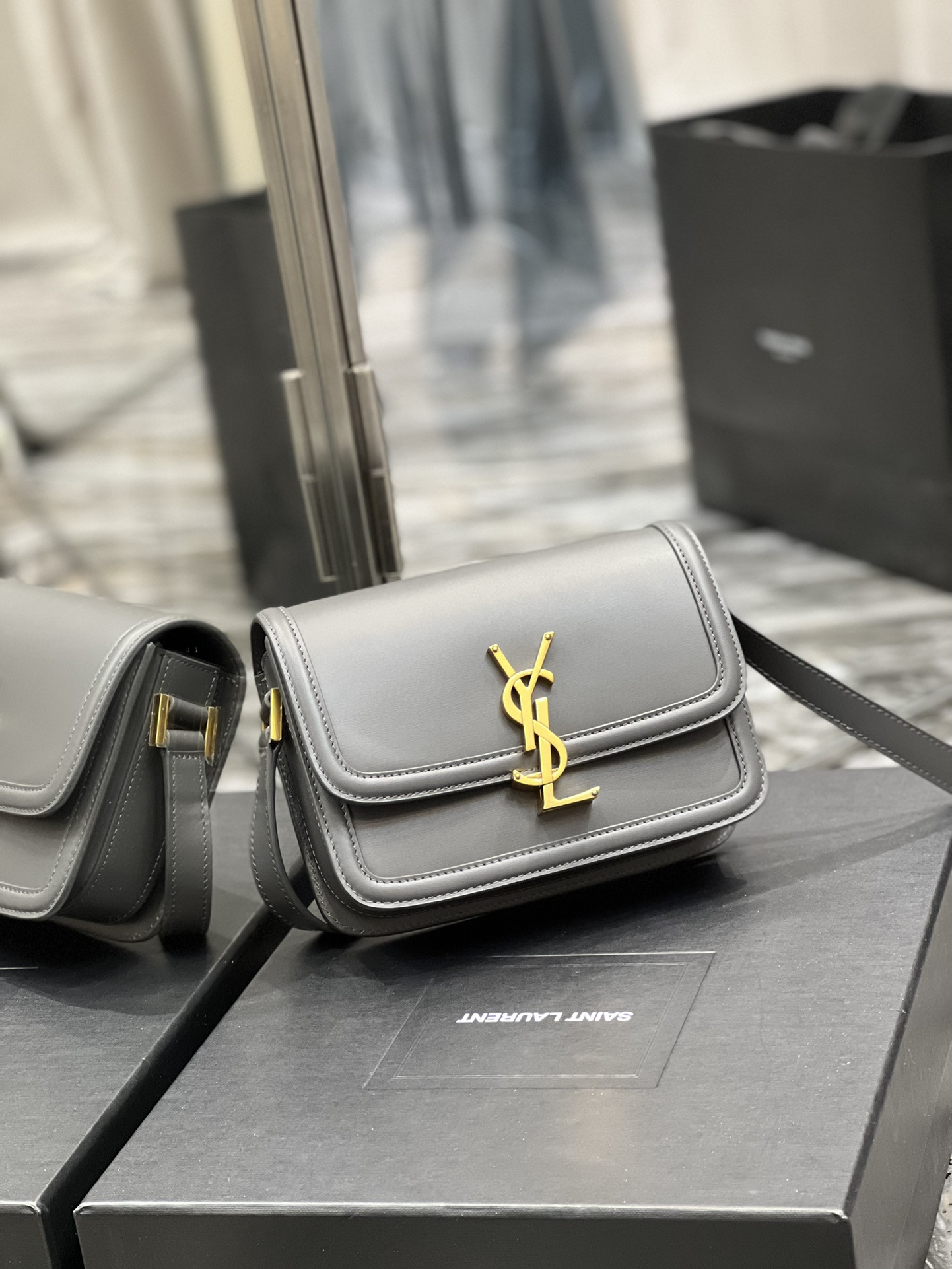 Y51 SOLFERINO SMALL SATCHEL IN BOX Sa1nt Lau*nt STORM 7.4 X 5.1 X 1.9 INCHES