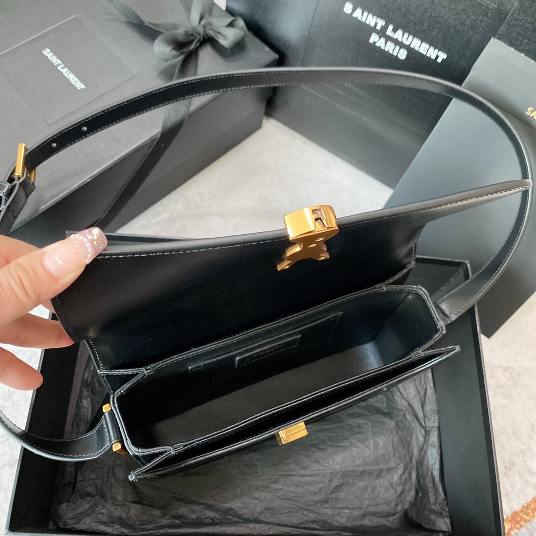 Y51 SOLFERINO MEDIUM SATCHEL IN BOX Sa1nt Lau*nt BLACK 9.1 X 6.3 X 2.4 INCHES