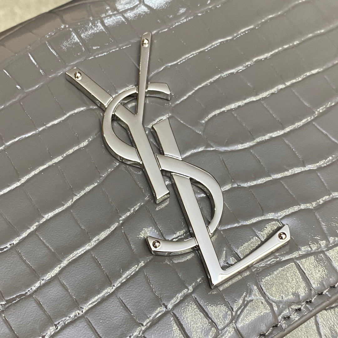 Y51 SUNSET MEDIUM IN CROCODILE-EMBOSSED LEATHER GRAY 8 X 6.2 X 2.5 INCHES
