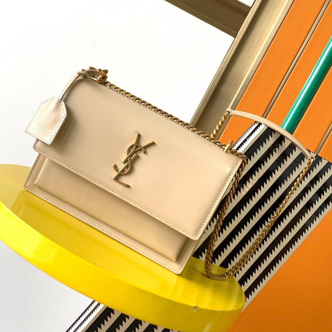 Y51 SUNSET MEDIUM IN COATED-BARK LEATHER BEIGE 8 X 6.2 X 2.5 INCHES