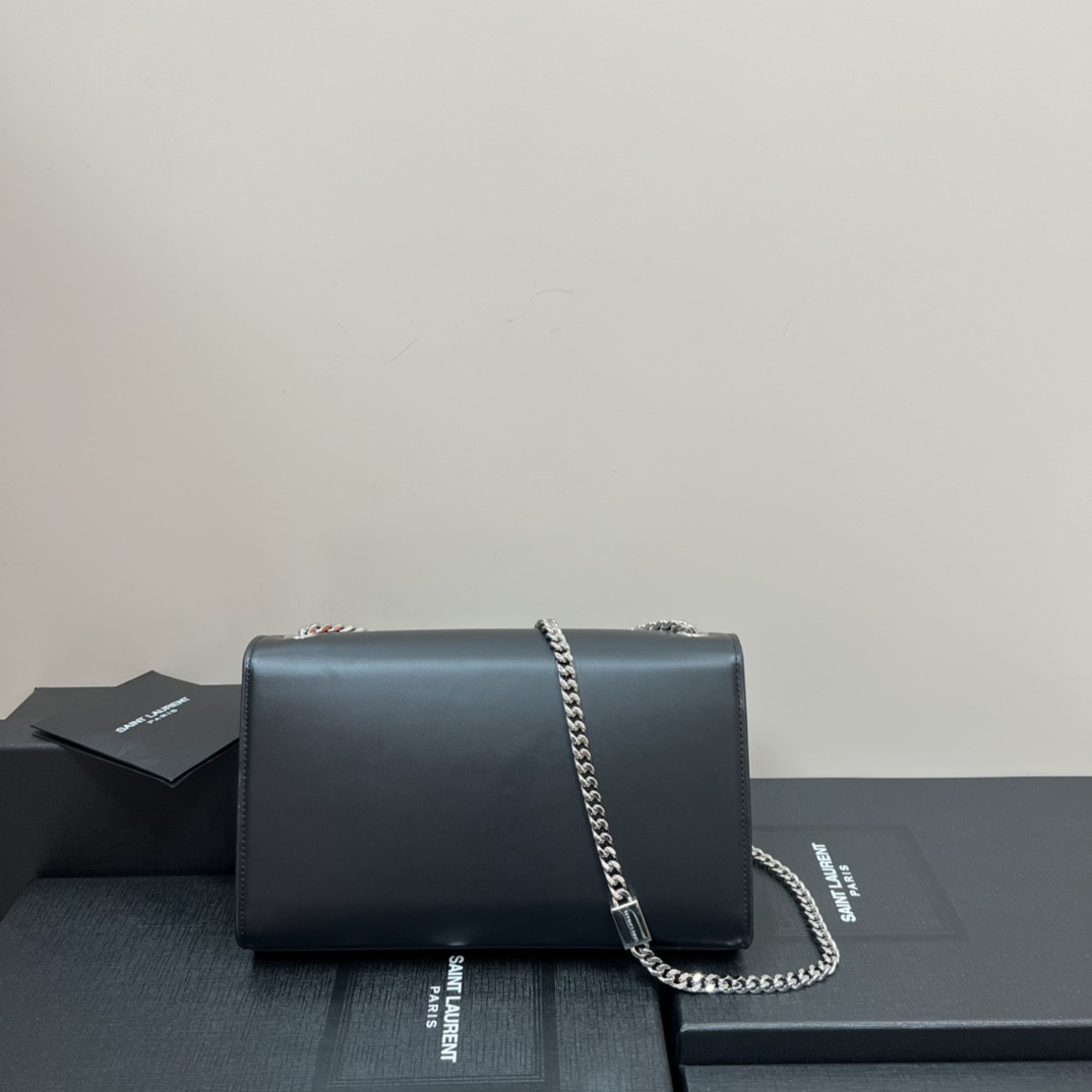 Y51 KATE MEDIUM IN SMOOTH LEATHER BLACK SILVER 9.4 X 5.7 X 2.1 INCHES
