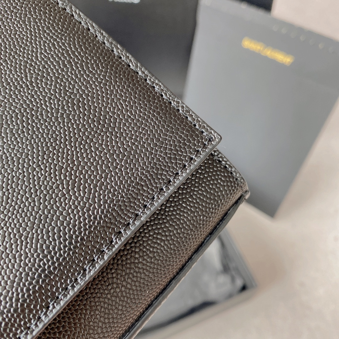 Y51 KATE SMALL IN GRAIN DE POUDRE EMBOSSED LEATHER NAVY GOLD 7.8 X 4.9 X 1.9 INCHES
