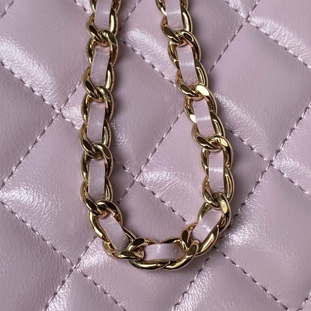 Ch**el 24P CHAIN LEATHER SQUARE BOX SHOULDER BAG PURPLE 16x10x8cm