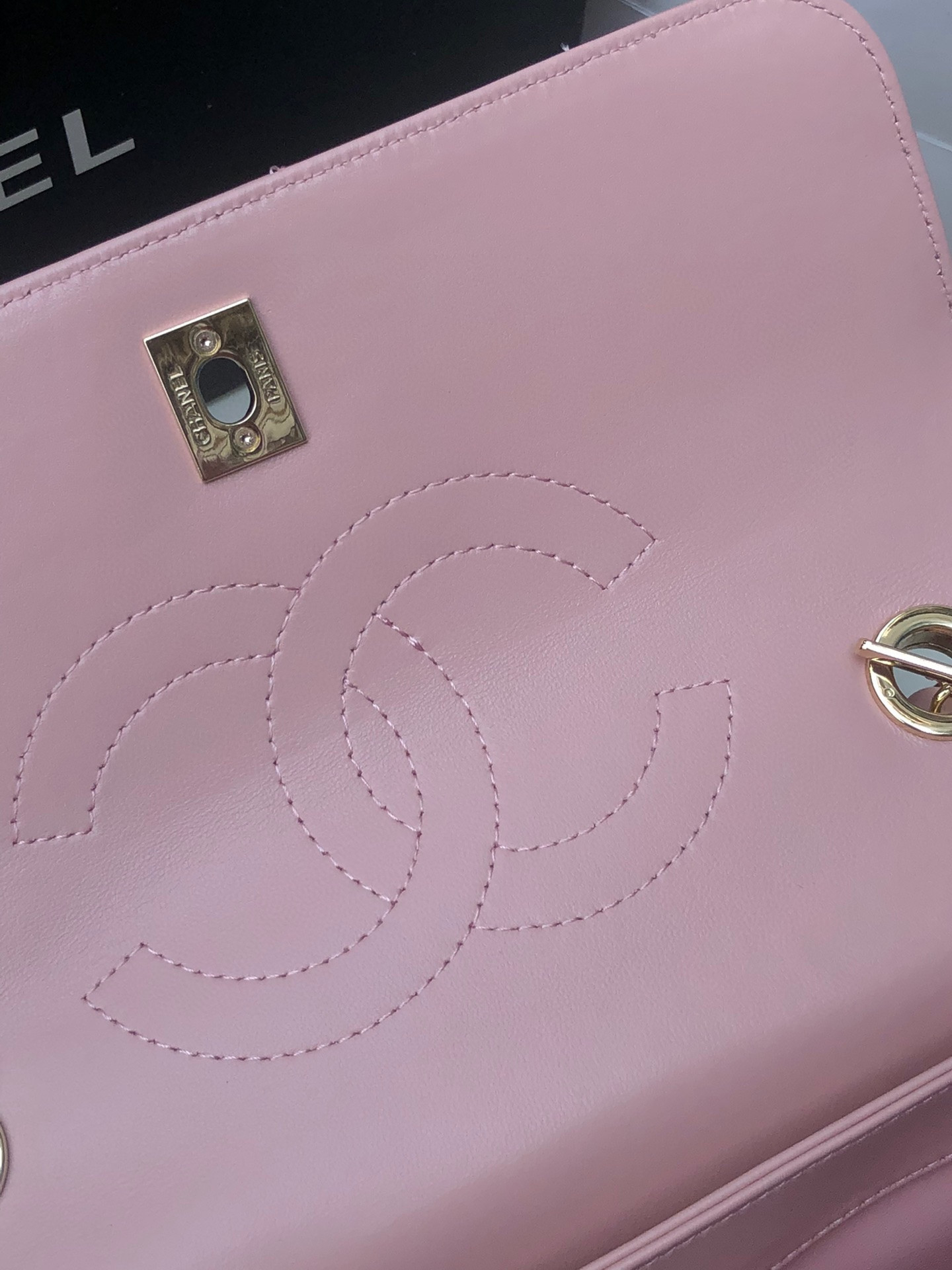 Ch**el FLAP BAG WITH TOP HANDLE PINK 6.6 × 9.8 × 4.7 in