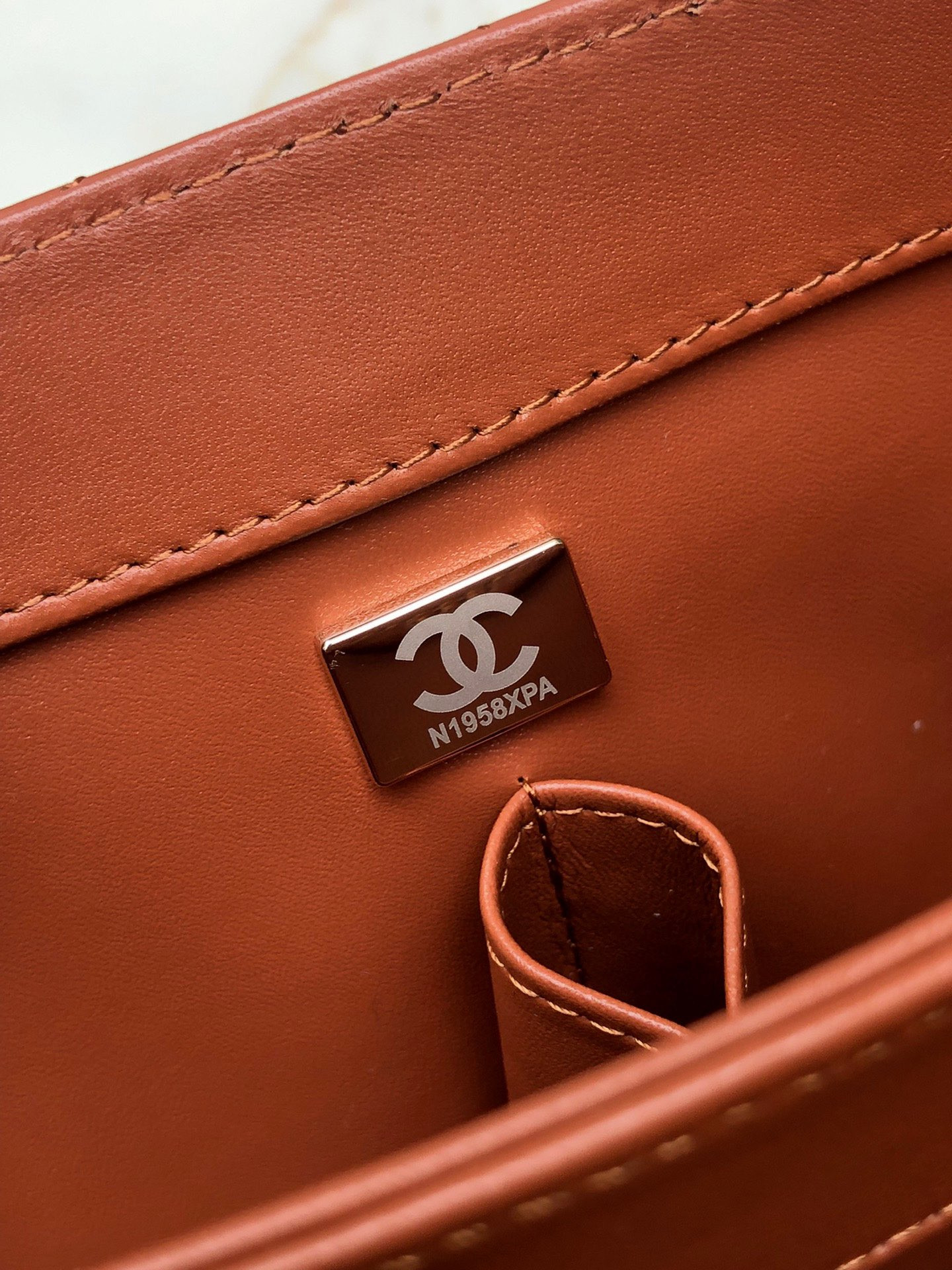 Ch**el FLAP BAG WITH TOP HANDLE ORANGE 6.6 × 9.8 × 4.7 in