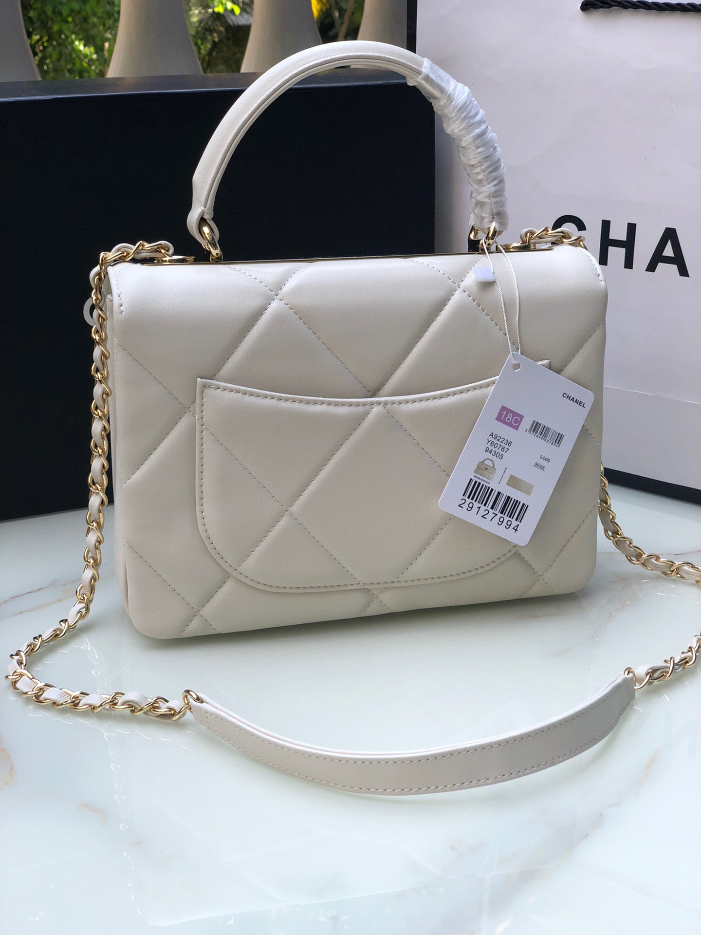 Ch**el FLAP BAG WITH TOP HANDLE 6.6 × 9.8 × 4.7 in