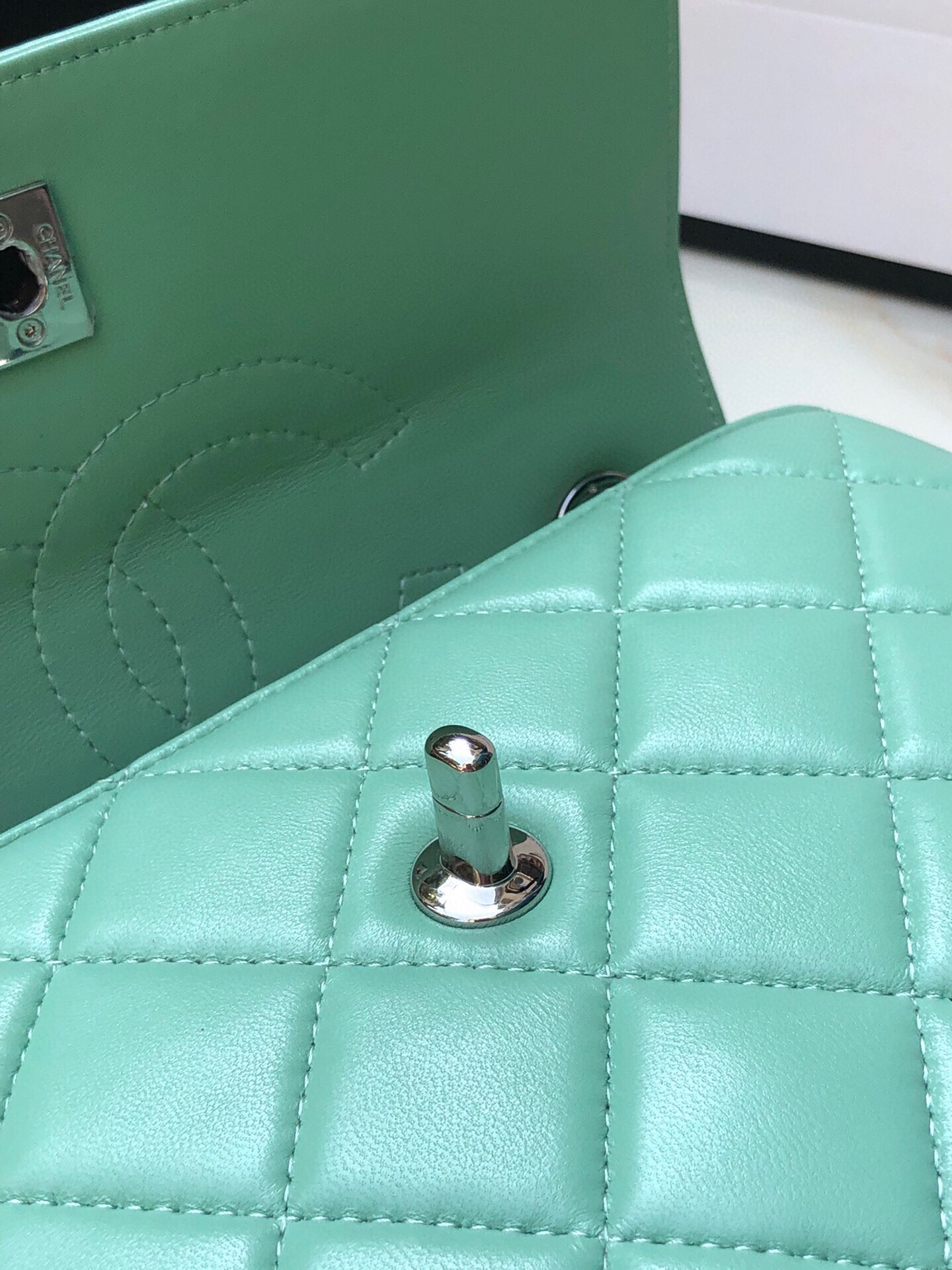 Ch**el FLAP BAG WITH TOP HANDLE 6.6 × 9.8 × 4.7 in