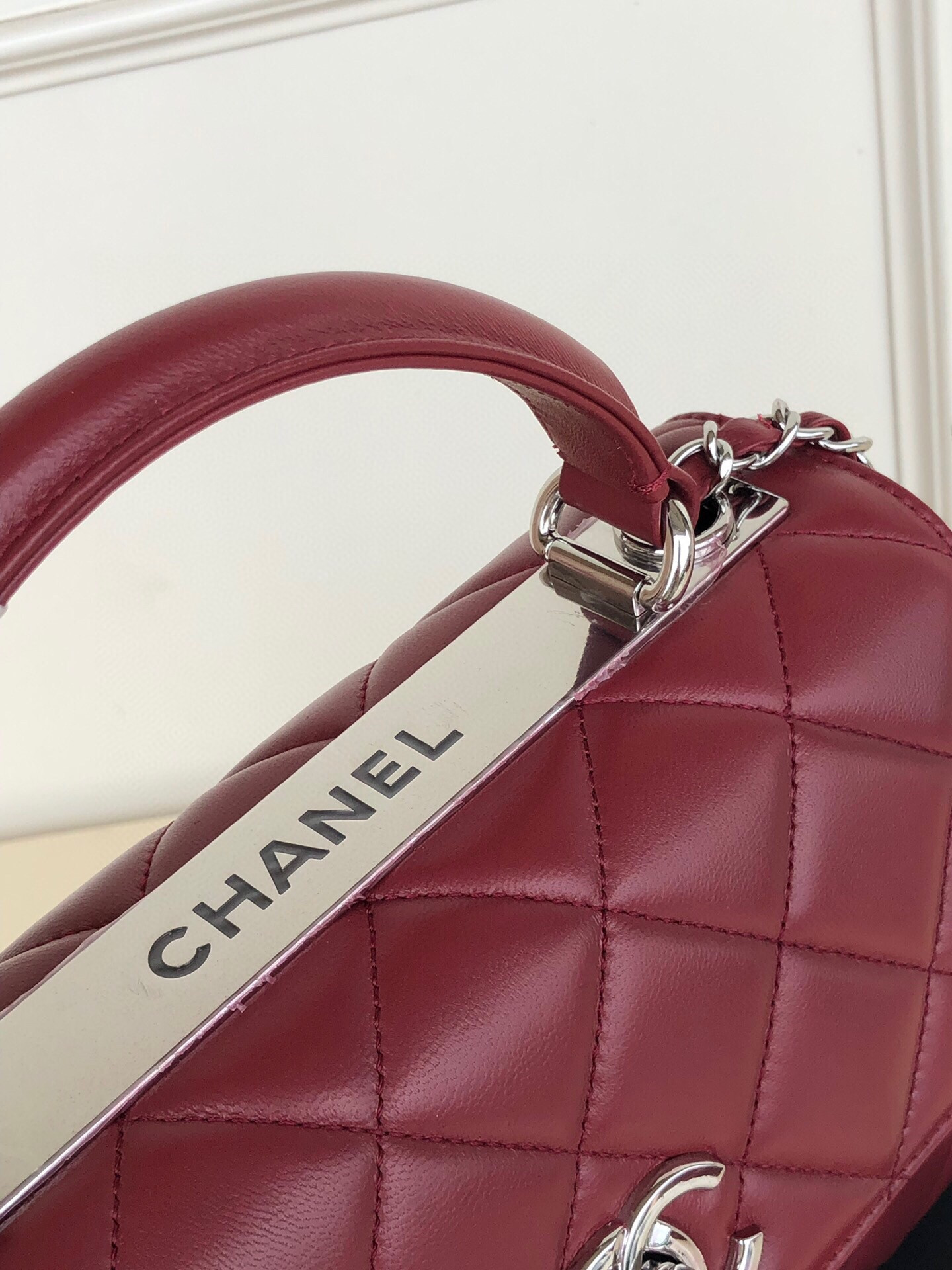 Ch**el FLAP BAG WITH TOP HANDLE 6.6 × 9.8 × 4.7 in