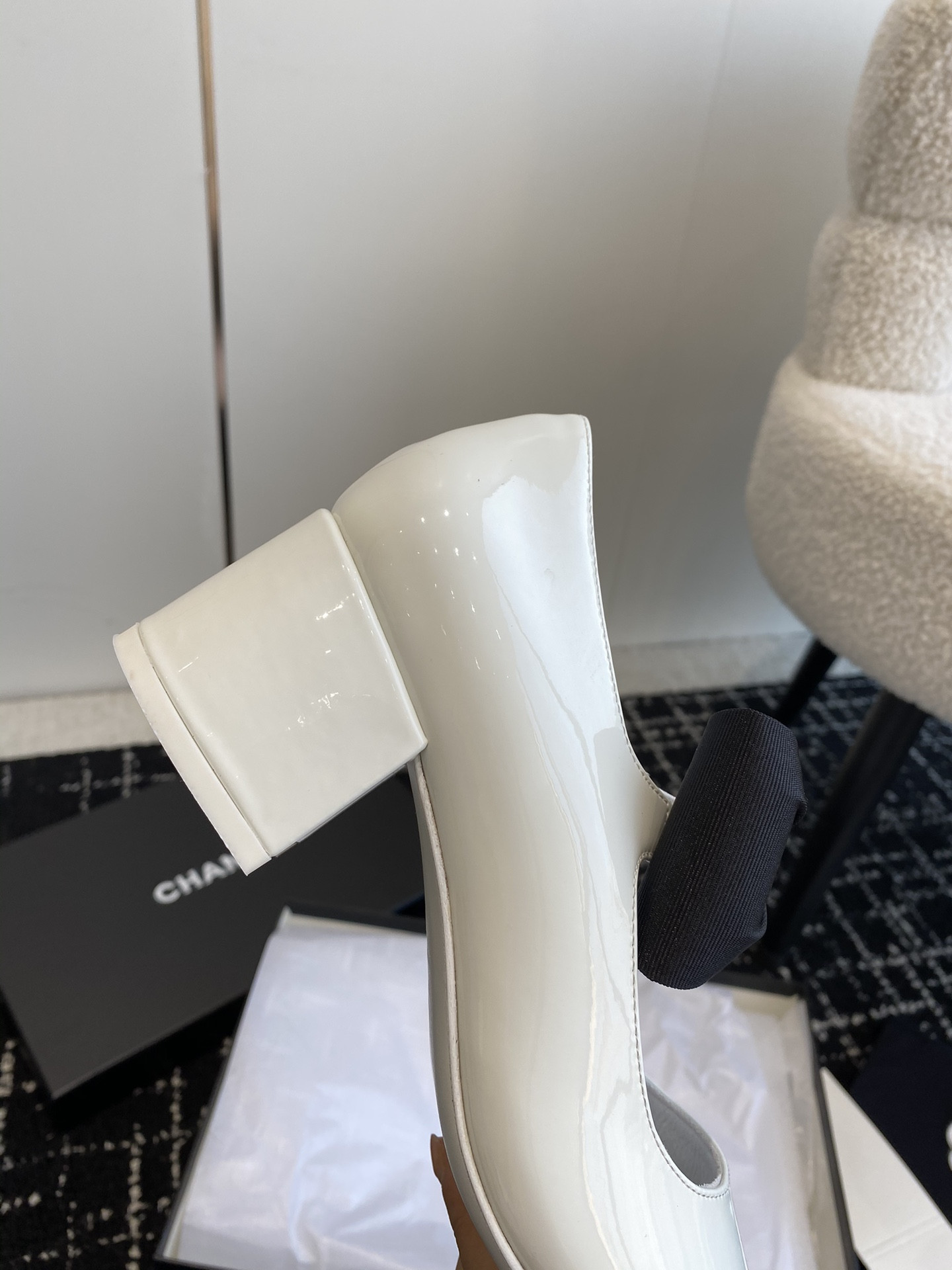 UA Ch**el MARY JANES Patent Calfskin & Grosgrain