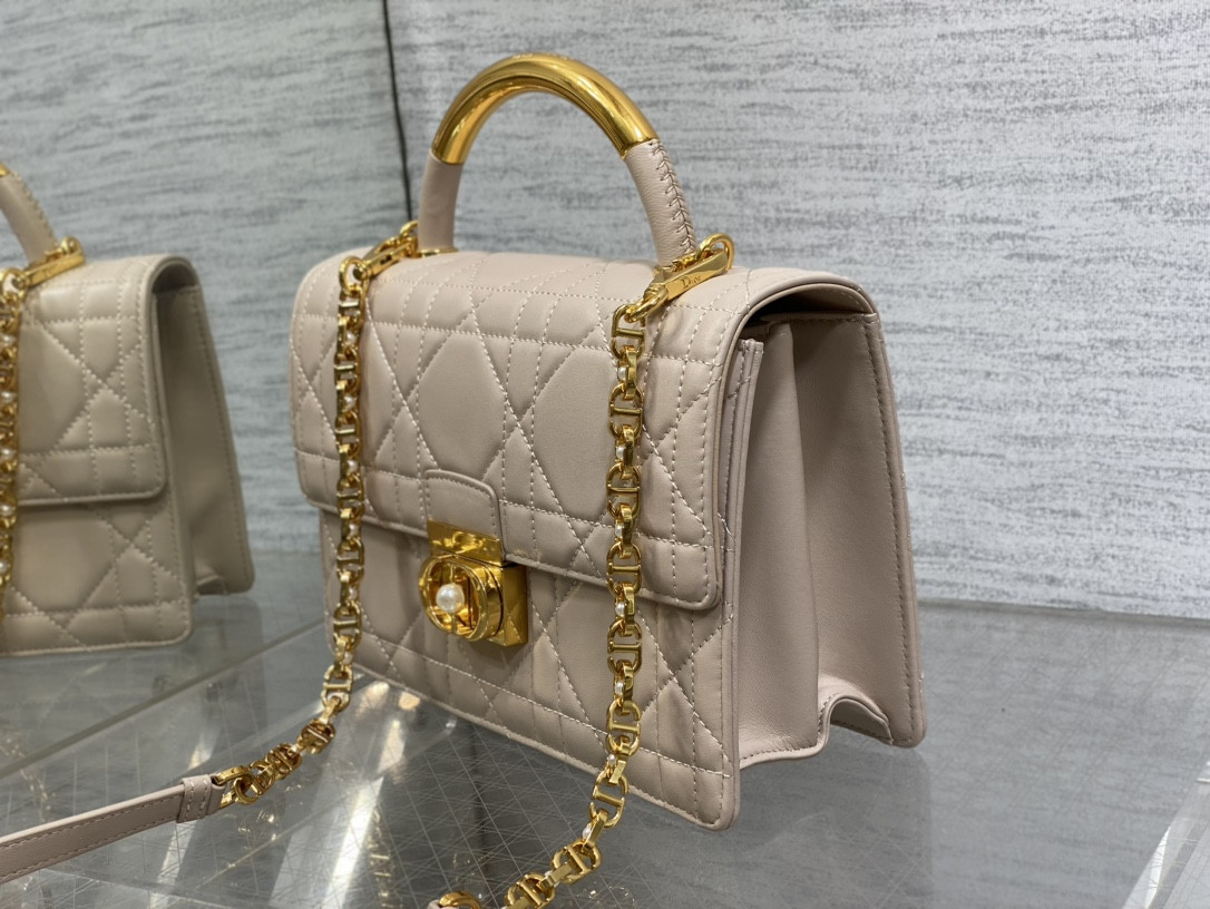 D10r Medium D10r Ange Bag Pink Latte Macrocannage Calfskin 26 x 17 x 9 cm