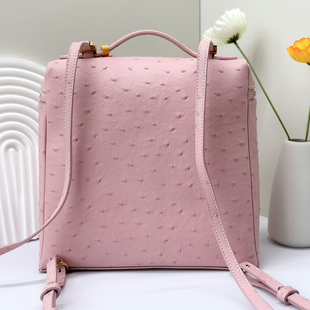 L0r0 P1ana Extra Pocket backpack L23.5 Ostrich-grained Leather 23 x 21 x 8 cm