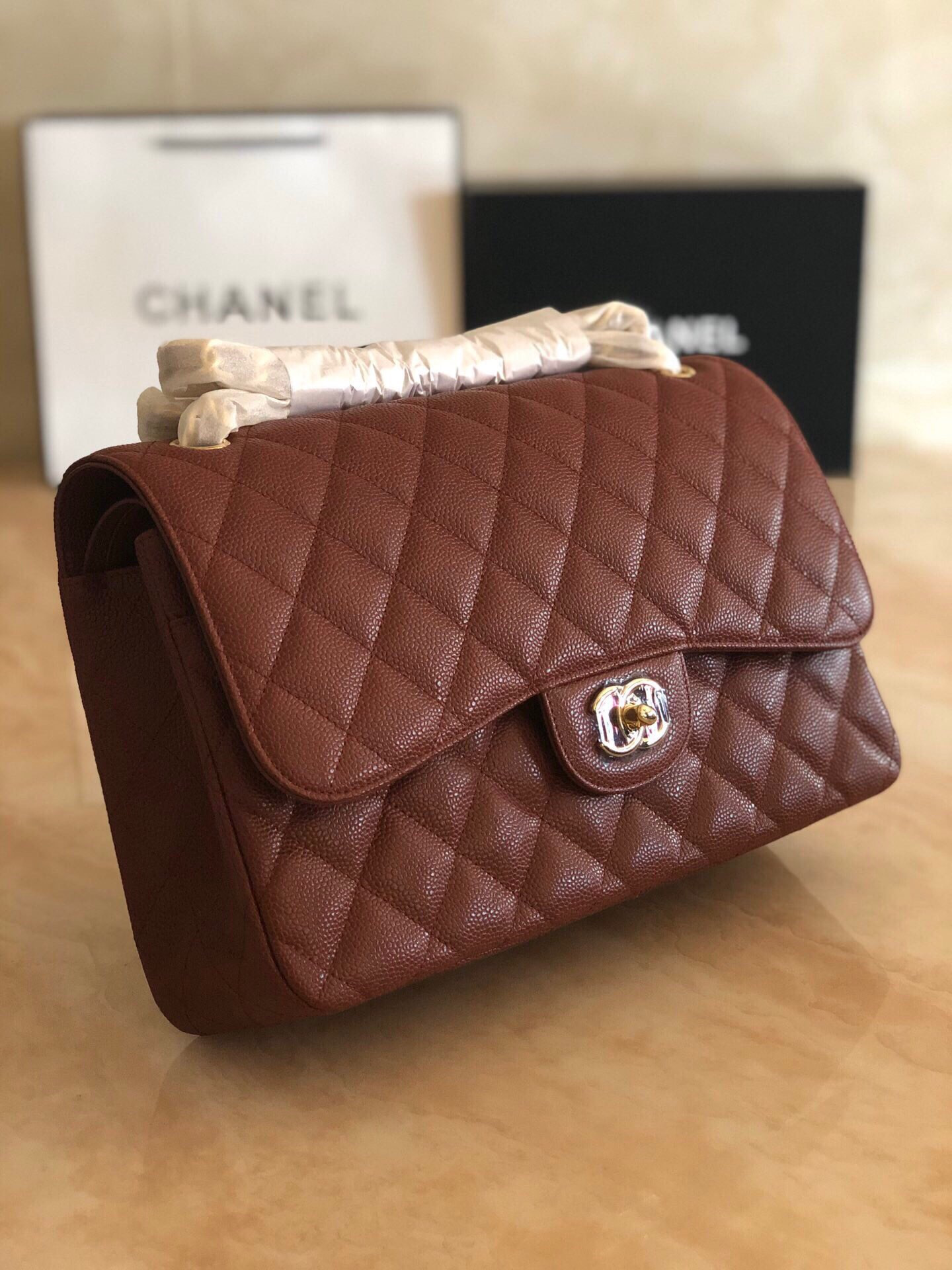 Ch**el Classic Flap Jumbo 30cm CF Gold Hardware 7.6 × 11.7 × 3.9 in