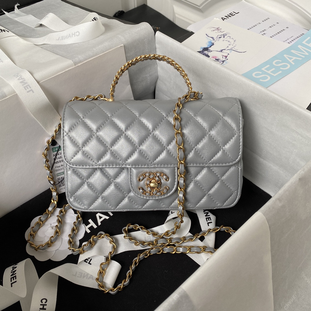 Ch**el MINI CLASSIC HANDBAG WITH TOP HANDLE 12 × 20 × 6 CM