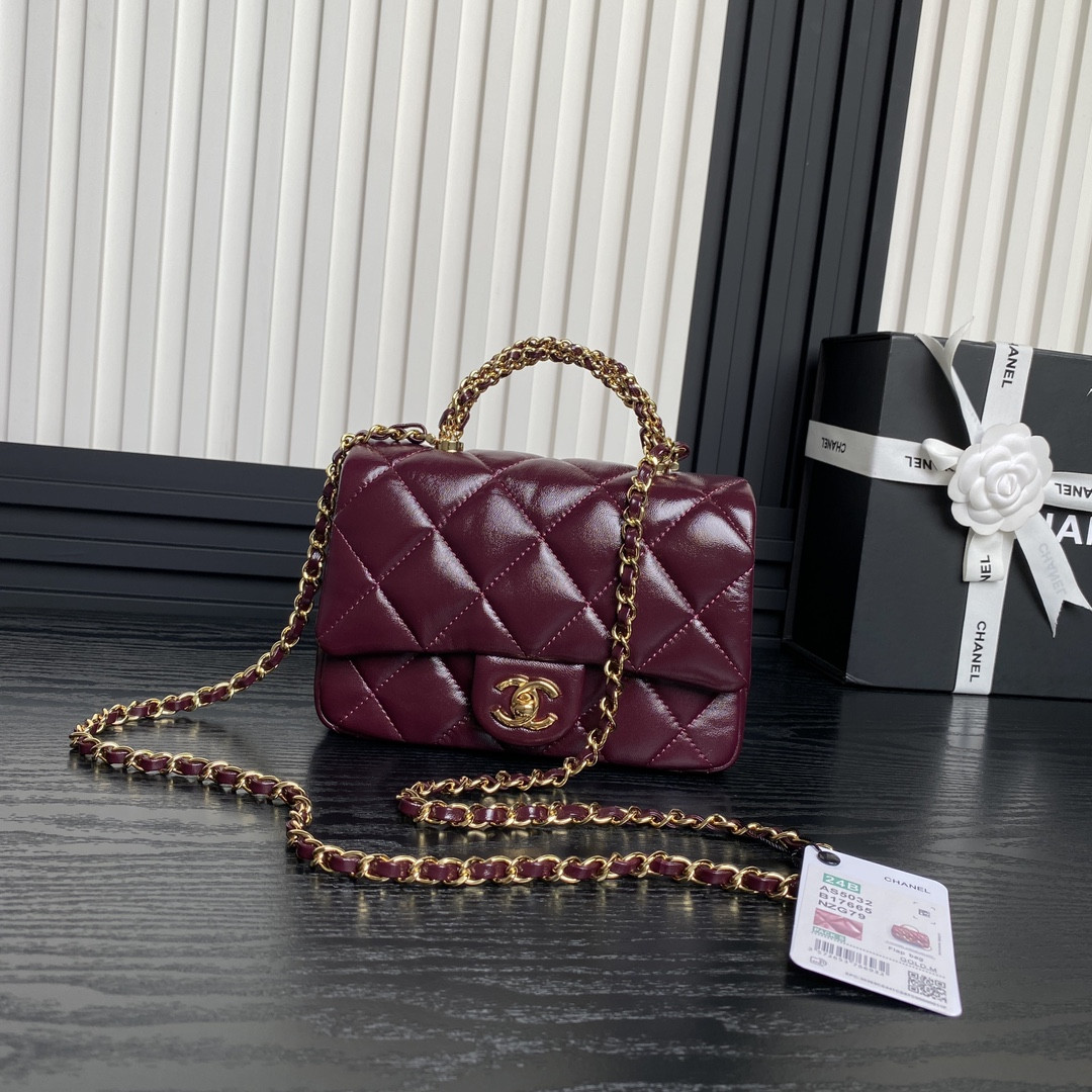 Ch**el MINI FLAP BAG WITH TOP HANDLE 14×19×8.5cm