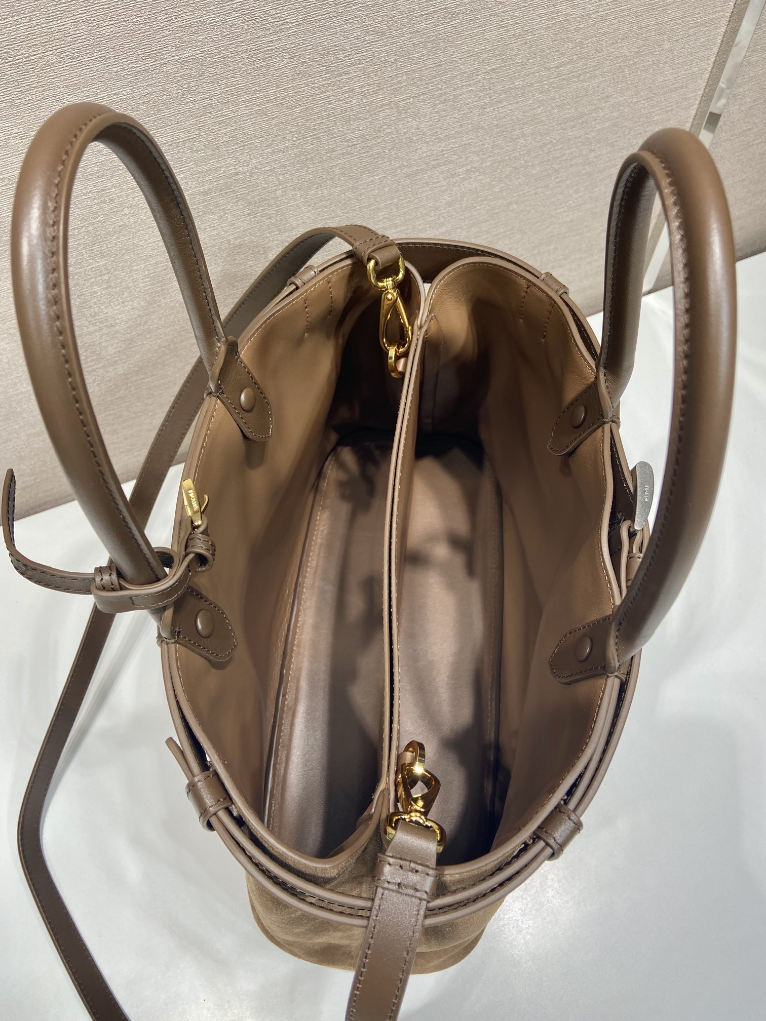 Pra*a Large Pra*a Buckle suede bag with belt  27.5x37.5x14cm