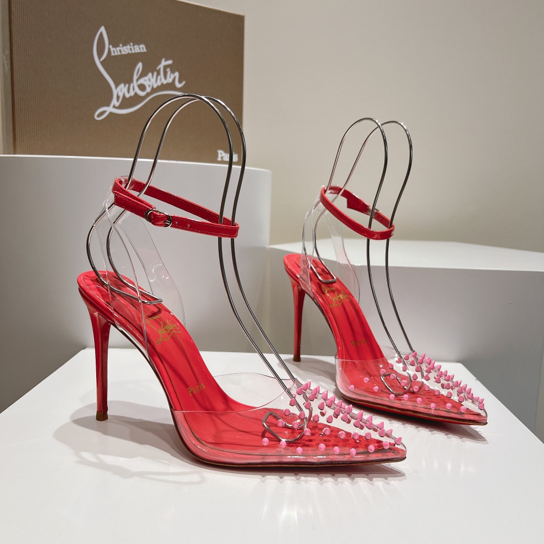UA Chr1st1an Louboutin CL pointed toe high-heeled transparent studded sandals