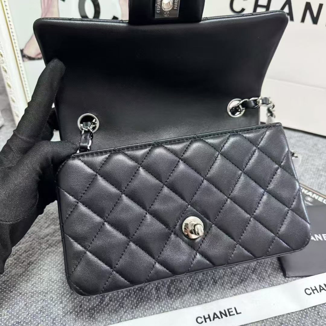Ch**el MINI FLAP BAG BLACK 12 × 20 × 6 cm