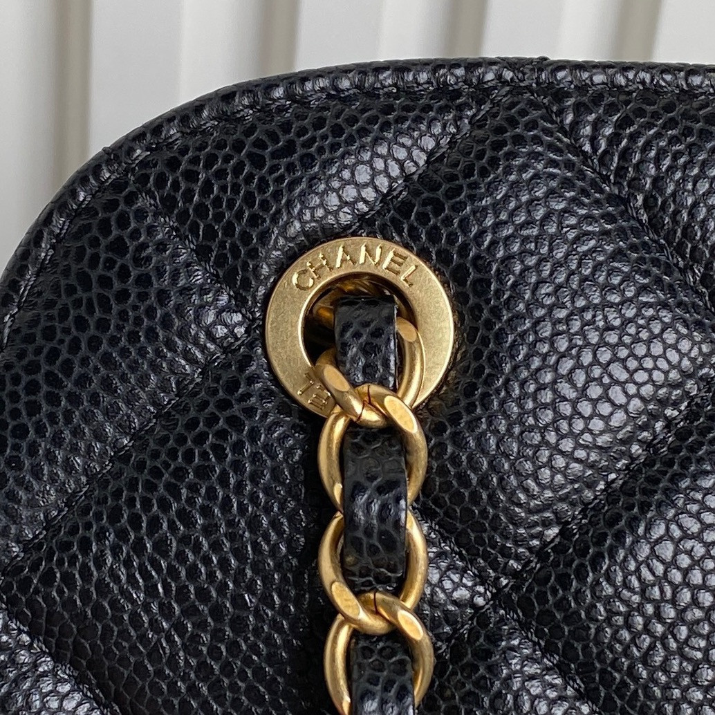 Ch**el Small Bowling Bag Grained Shiny Calfskin 14x22x9cm