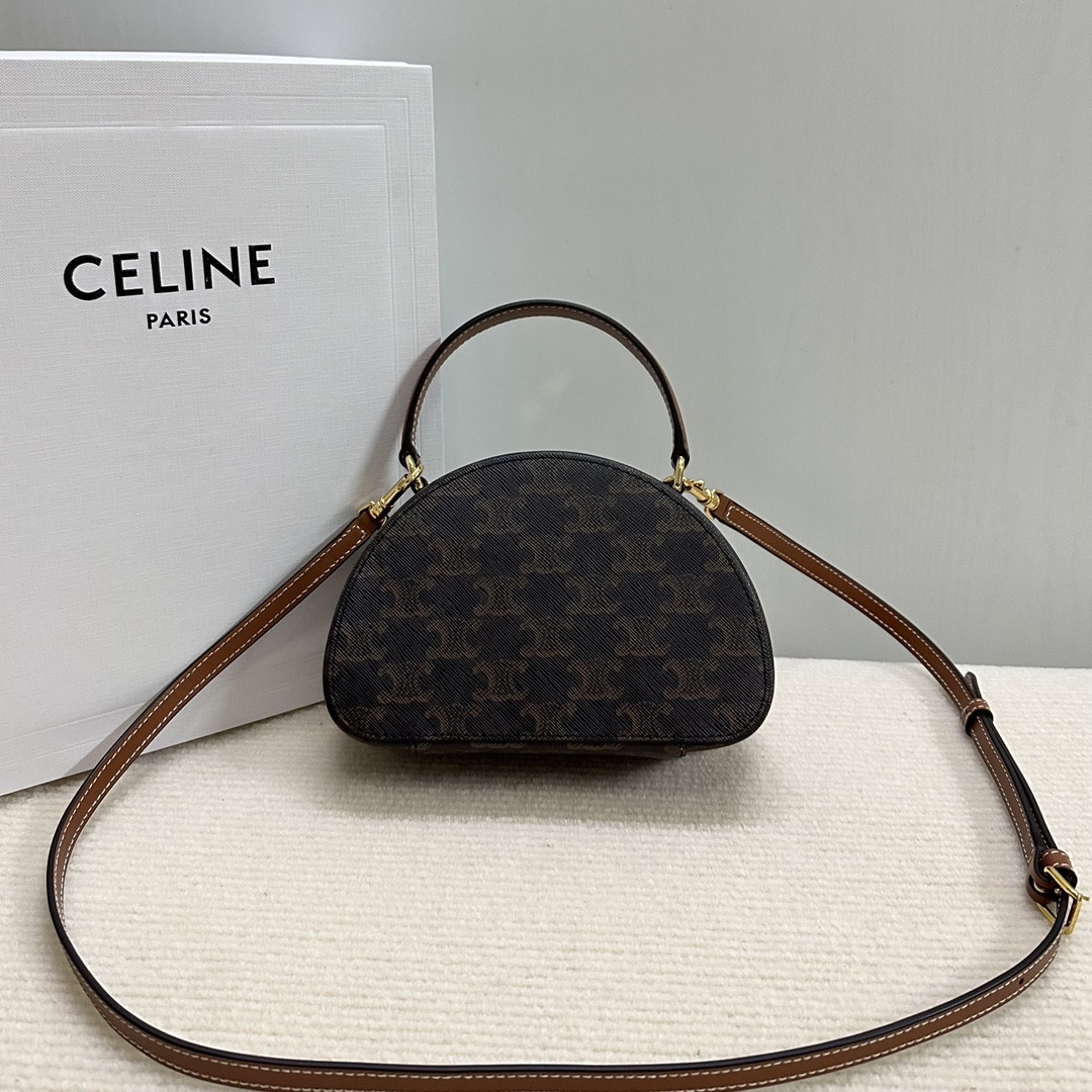 Ce1i*e HALF MOON CASE IN triomphe canvas and calfskin 17.5x12x6cm