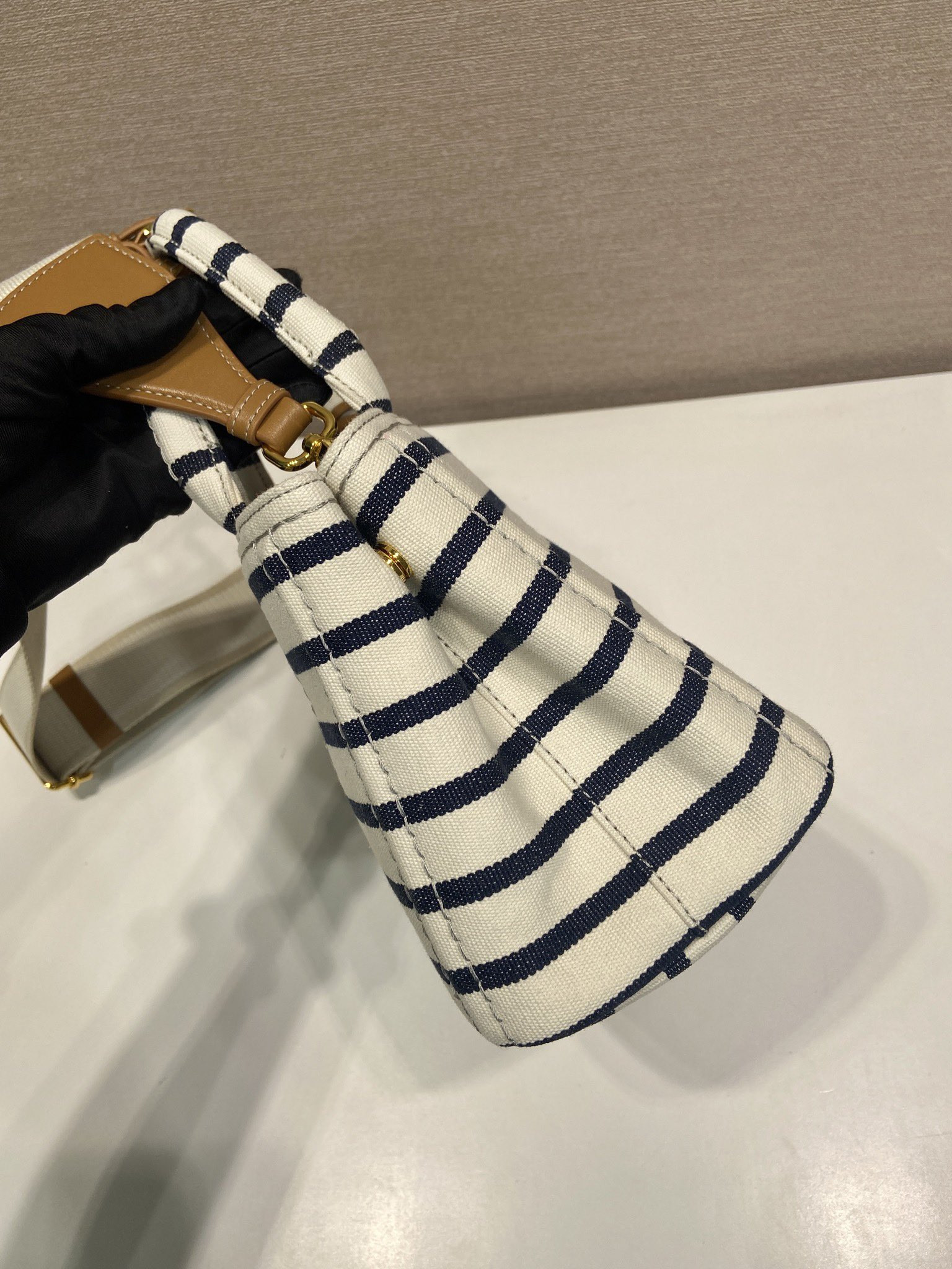 Pra*a Jardinière striped cotton canvas mini-bag 22x15x13cm