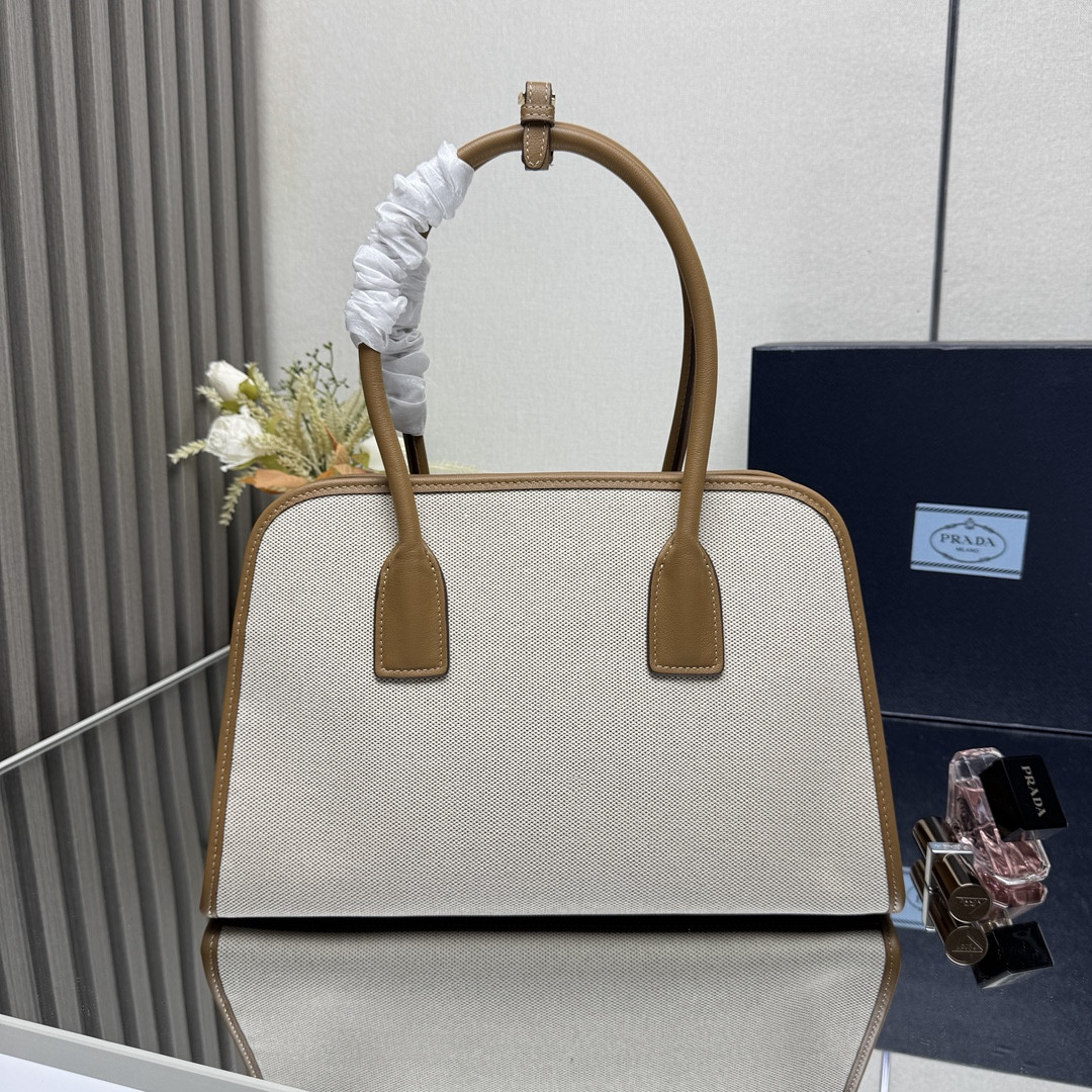 Pra*a Medium linen blend and leather tote bag 22.5x35x18cm