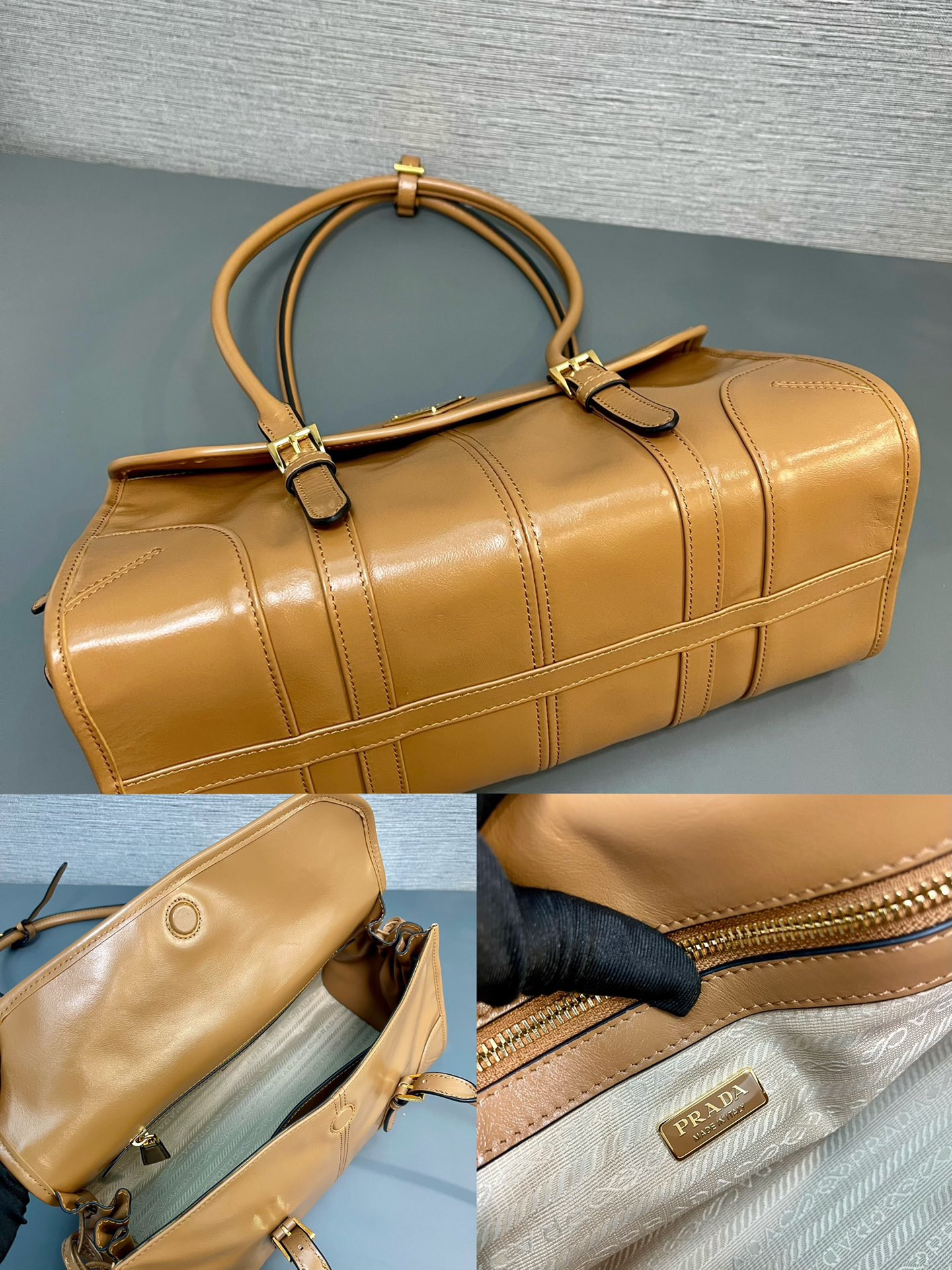 Pra*a Leather Shoulder Bag 31x15x12cm