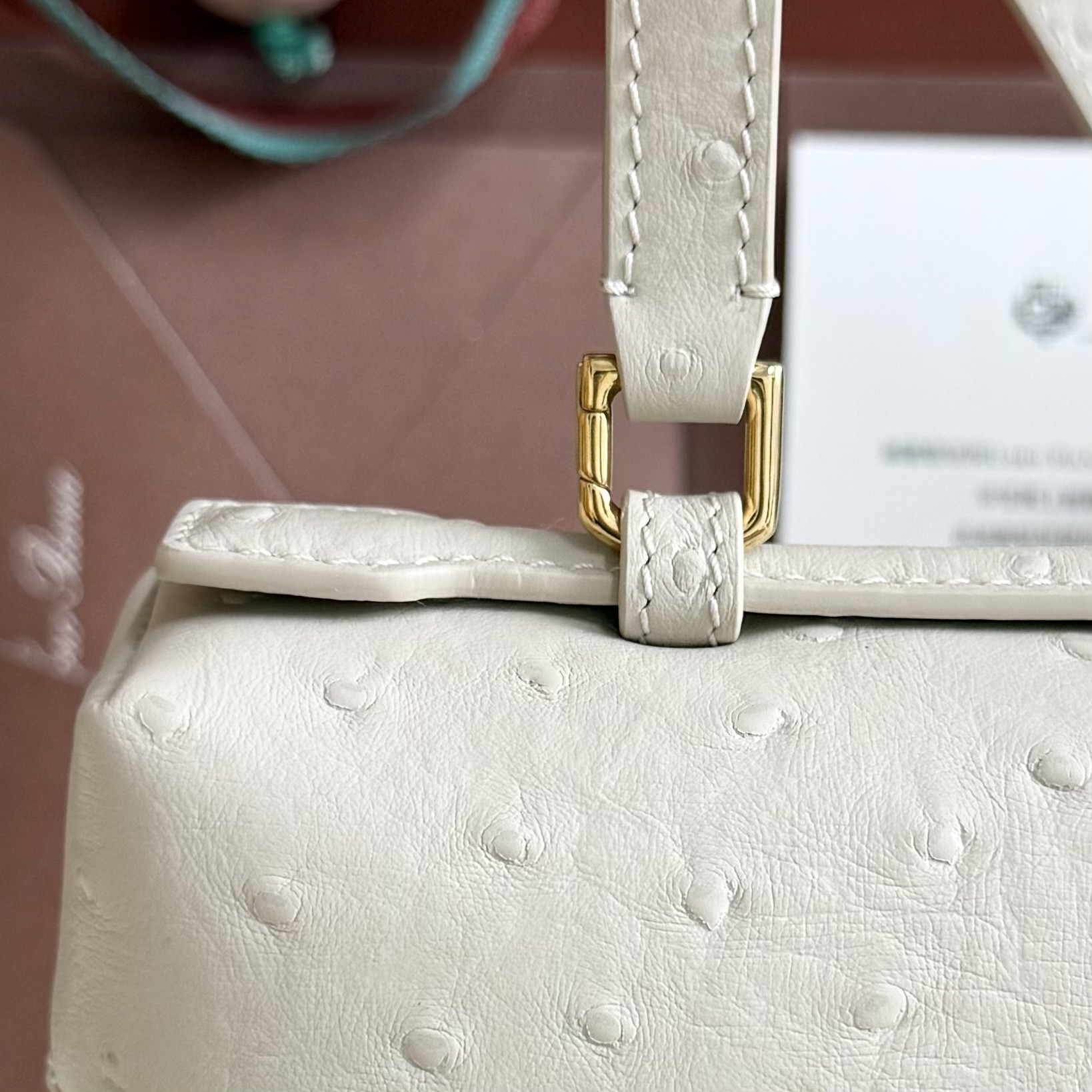 L0r0 P1ana Extra Pocket L27 Ostrich-grained Leather 16x27x10cm