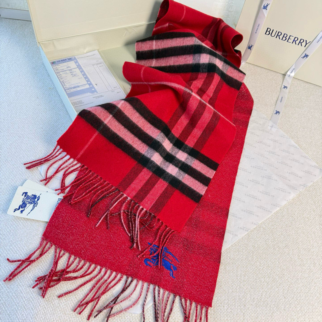 Bv*b*rry Check Cashmere scarf 30x168cm