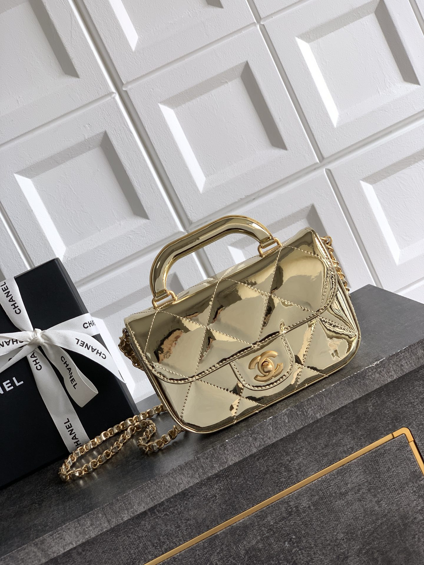 Ch**el Mini Flap Bag with Top Handle 13x18.5x4.5cm