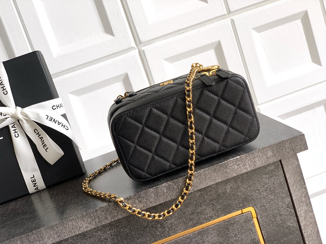Ch**el Leather Cosmetic  Black Bag 17x9.5x9cm