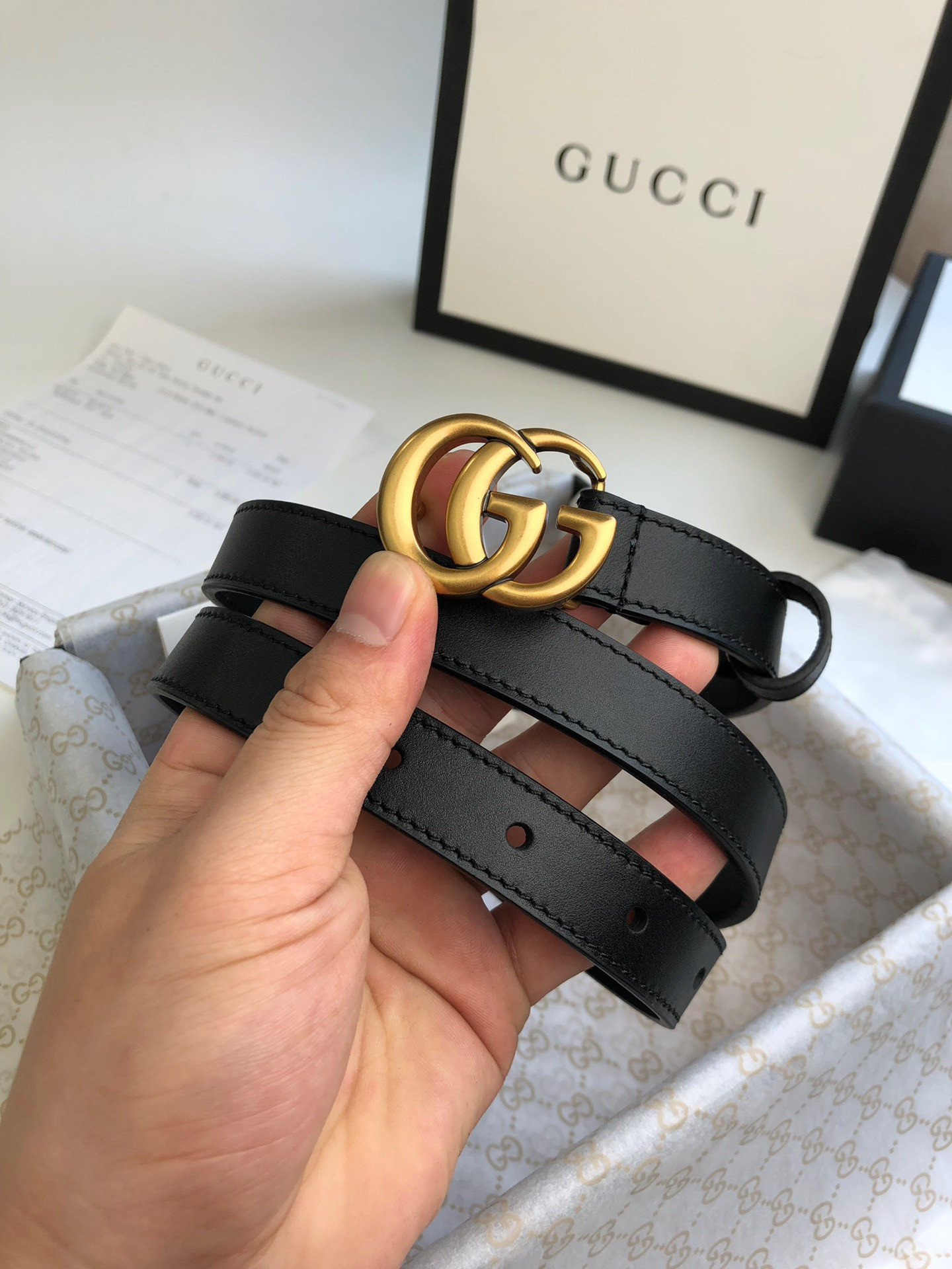 Gvc*1 Wide leather belt with Double G buckle 2.0